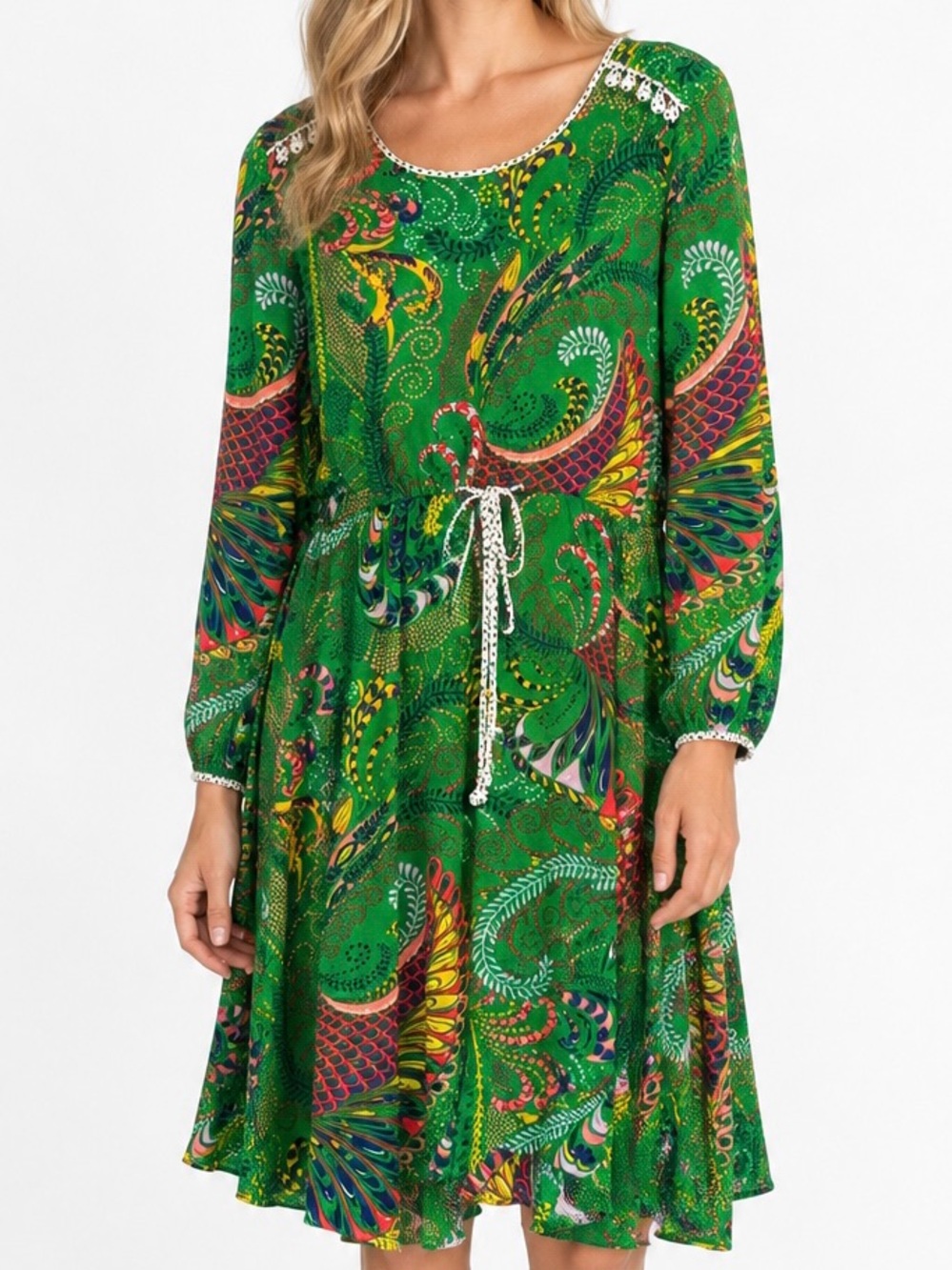 Anthropologie Maeve Janis Green Paisley Dress 0 Boho Chic Festival